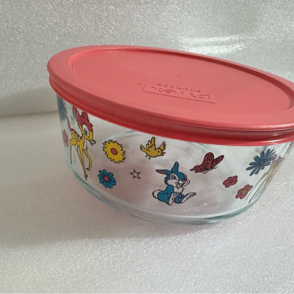 Pyrex Disney Bambi Thumper Glass Bowl with Red Lid 7 cup